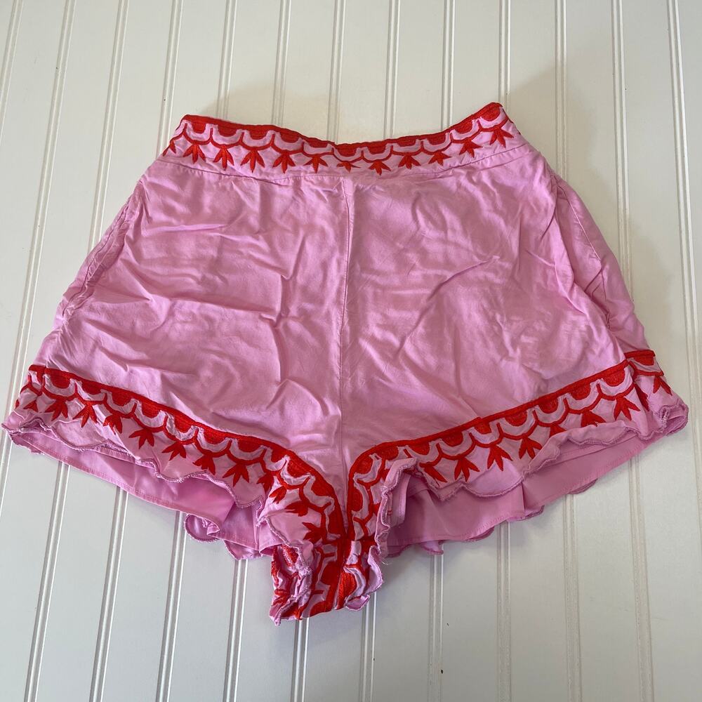 Emily McCarthy Pink Red Embroidered Lined Shorts Elastic Waist Preppy Womens XS‎
